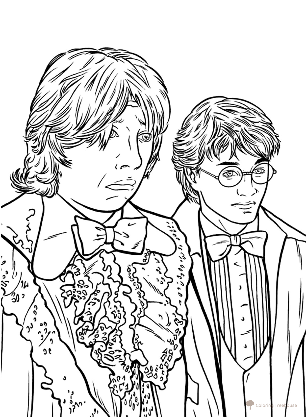 Página para colorear: Ron y Harry en el baile dibujo para colorear gratis de Harry Potter Coloring Pages