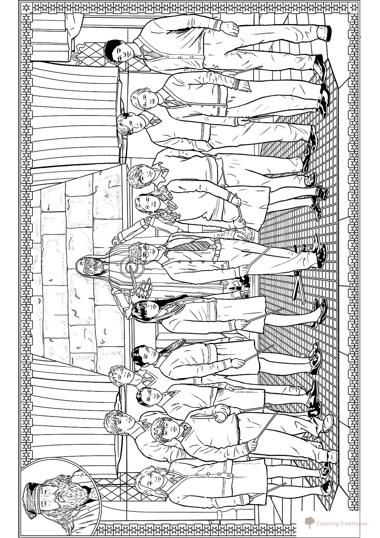 Página para colorear: magos de la casa Gryffindor dibujo para colorear gratis de Harry Potter Coloring Pages