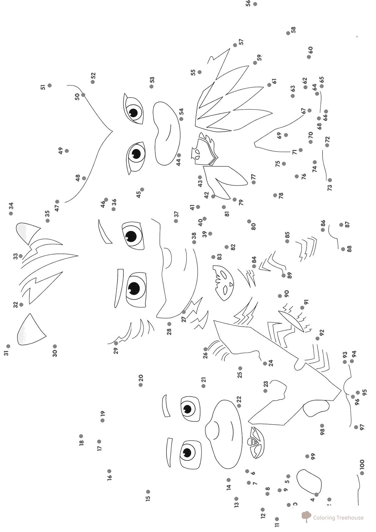 Heroes in Masks Dot-to-Dot Coloring Page free printable PJ Masks Coloring Pages coloring page