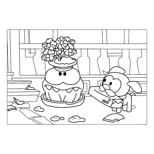 Página para colorear de Om Nom con un cachorro dibujo para colorear gratis de Páginas para colorear de Am Nyam (Om Nom)