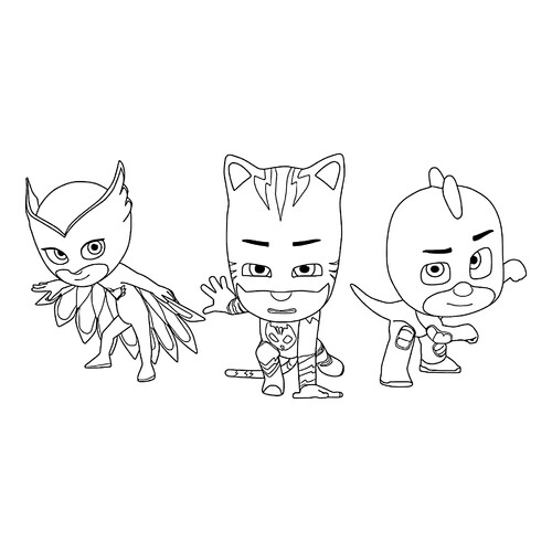 Página para colorear «Todos los héroes en máscaras» dibujo para colorear gratis de Pj Masks: páginas para colorear de los héroes enmascarados