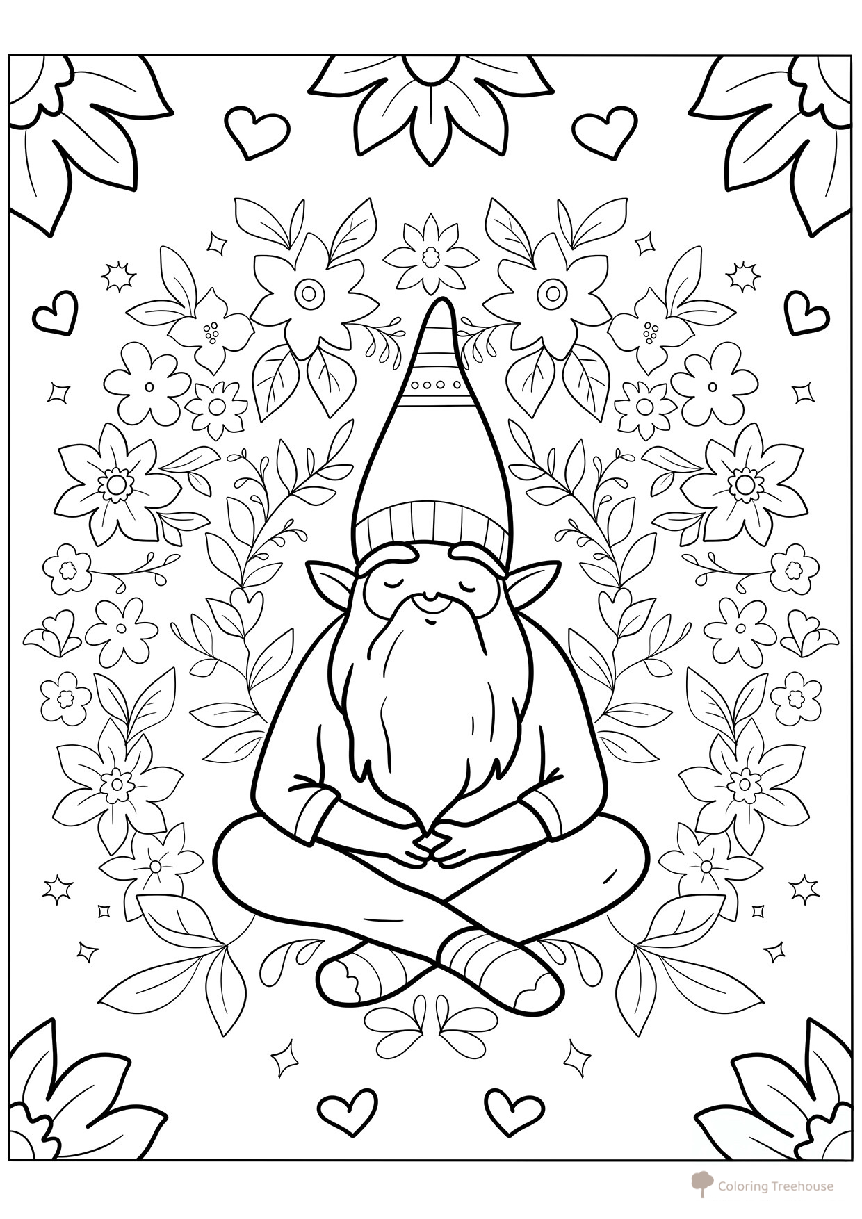 Meditating Gnome Coloring Page free printable Gnome Coloring Pages coloring page