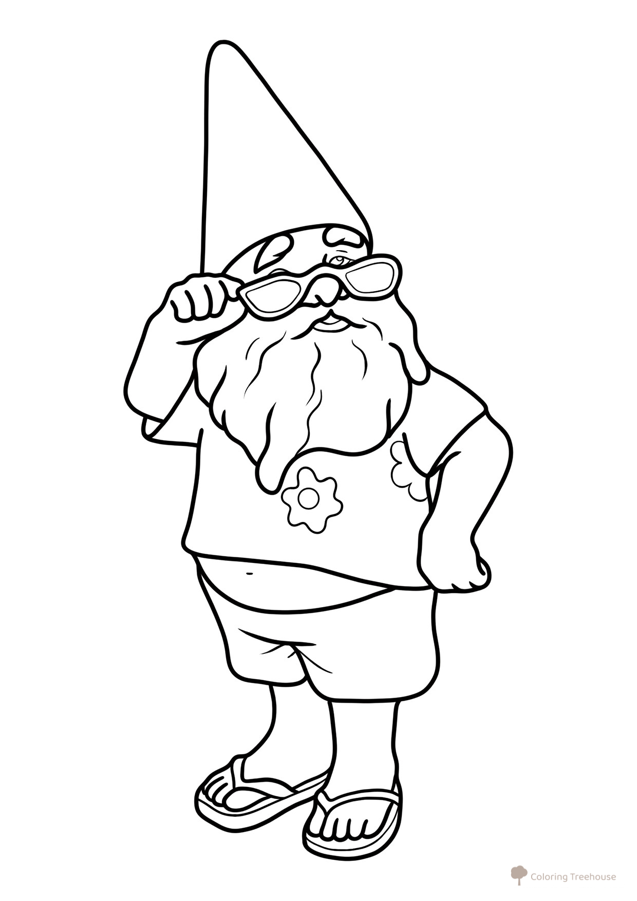 Gnome in a Beach Costume Coloring Page free printable Gnome Coloring Pages coloring page