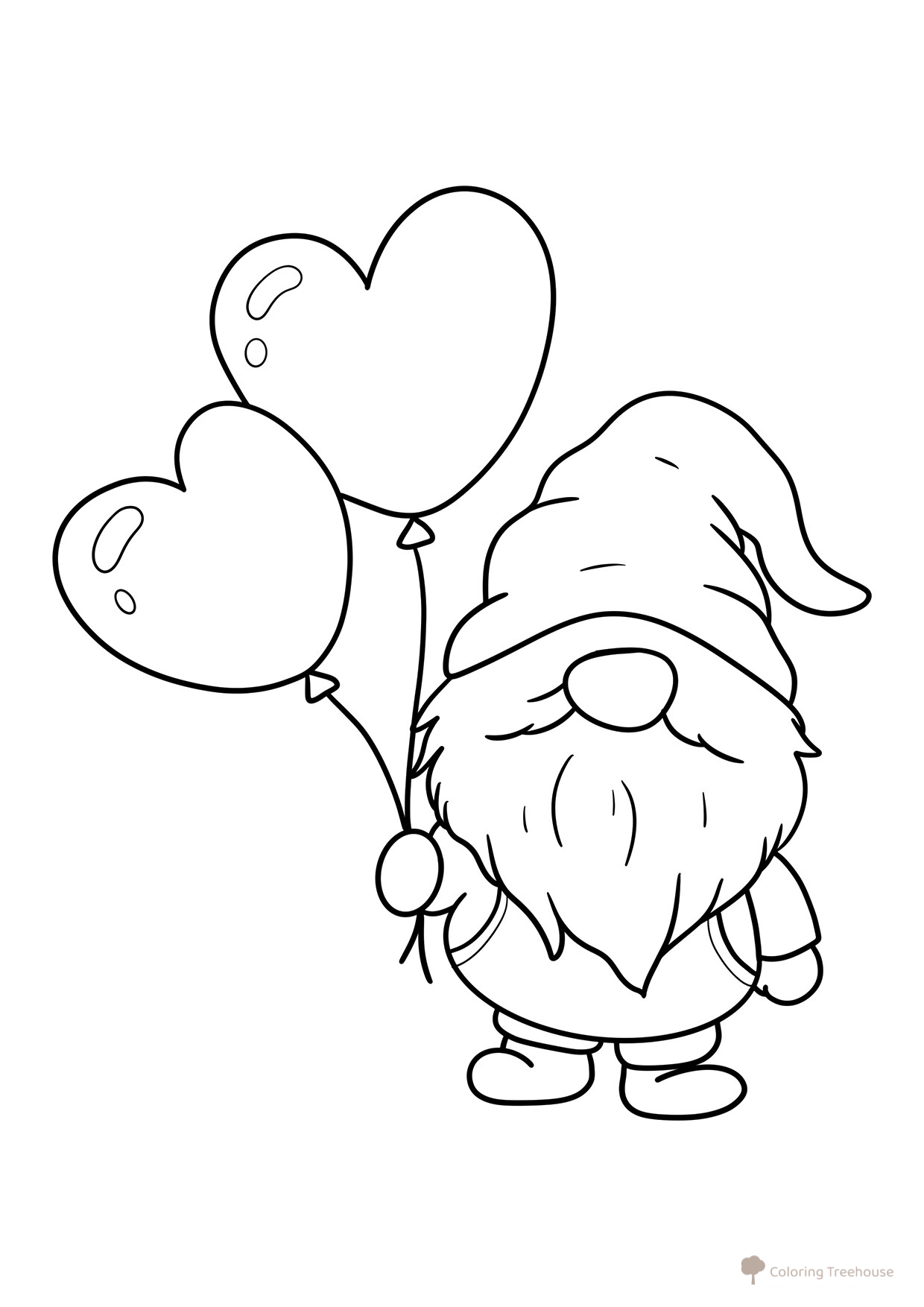 Gnome with Balloons Coloring Page free printable Gnome Coloring Pages coloring page