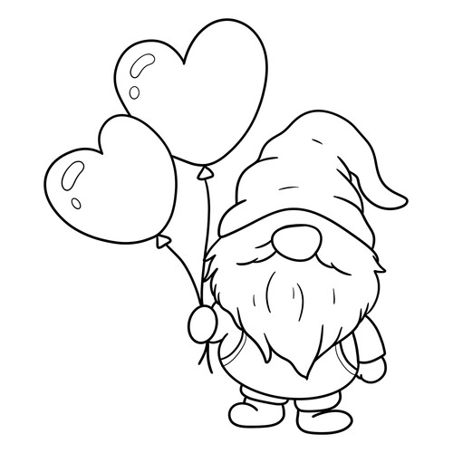 Gnome with Balloons Coloring Page free printable Gnome Coloring Pages coloring page