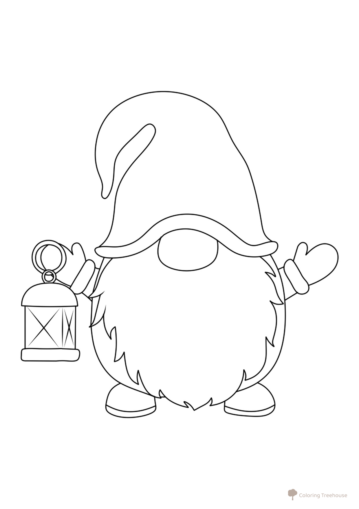 Página para colorear «Tierno gnomo con farol» dibujo para colorear gratis de Páginas para colorear: gnomos