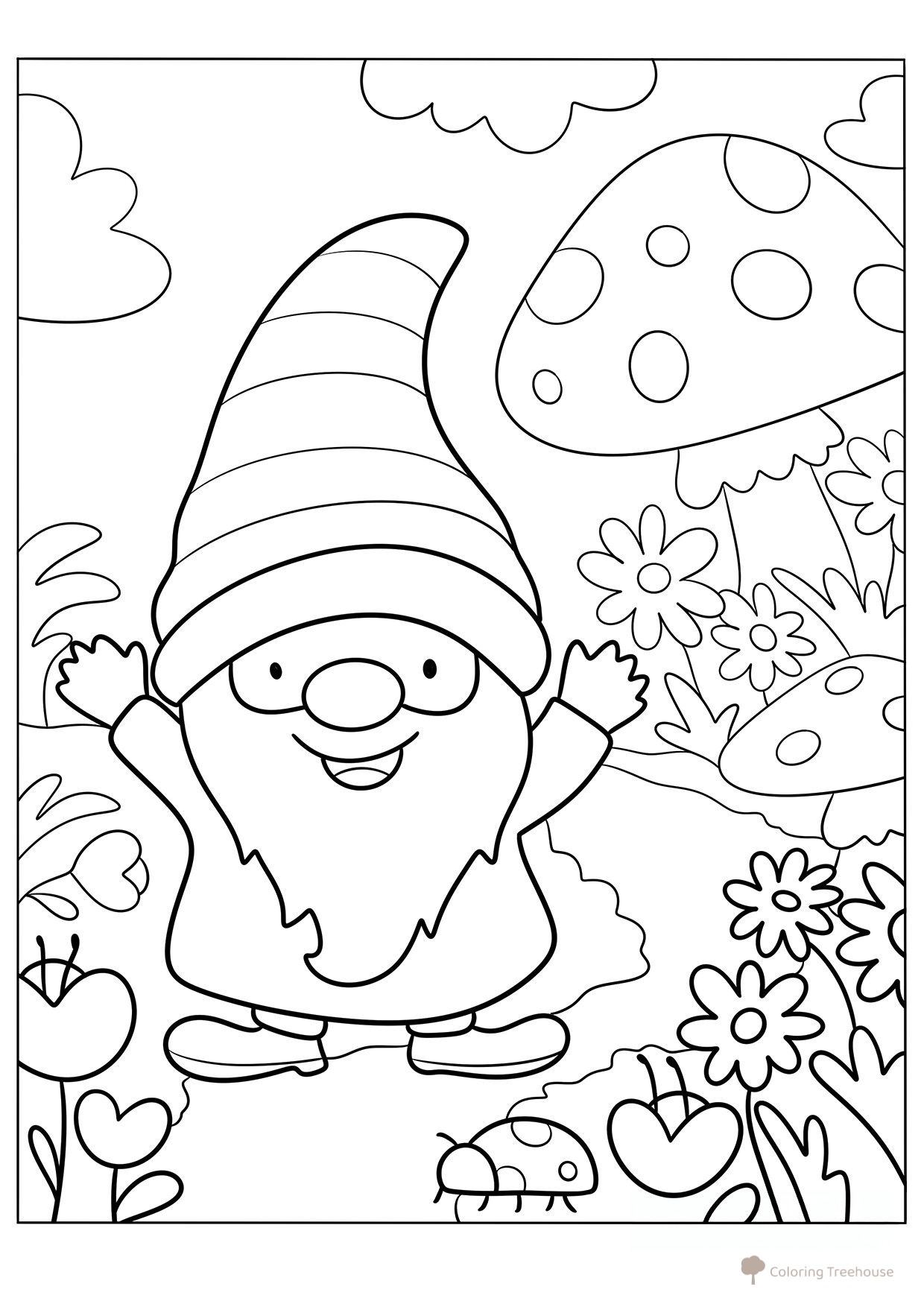 Happy Gnome Coloring Page free printable Gnome Coloring Pages coloring page