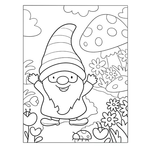 Happy Gnome Coloring Page free printable Gnome Coloring Pages coloring page