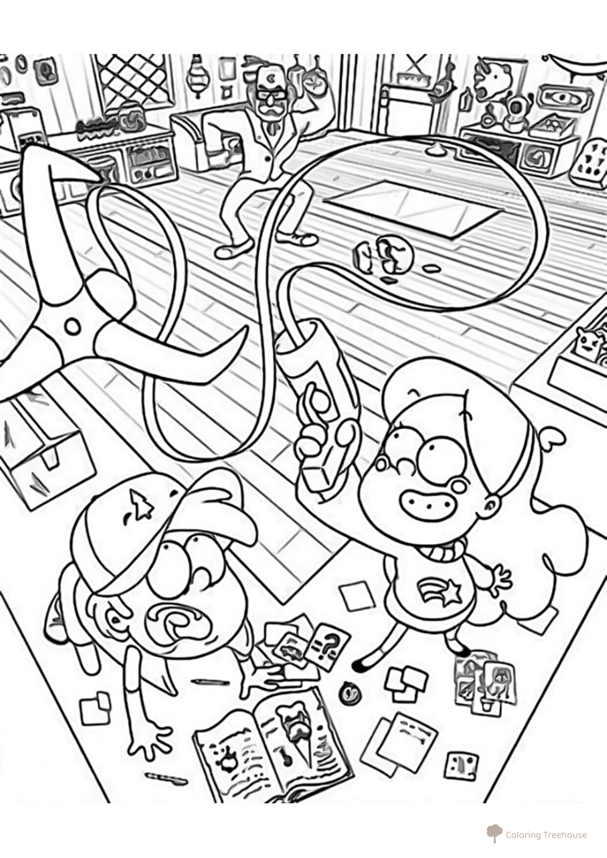 Página para colorear: Tío Stan, Mabel y Dipper dibujo para colorear gratis de Páginas para colorear de Gravity Falls