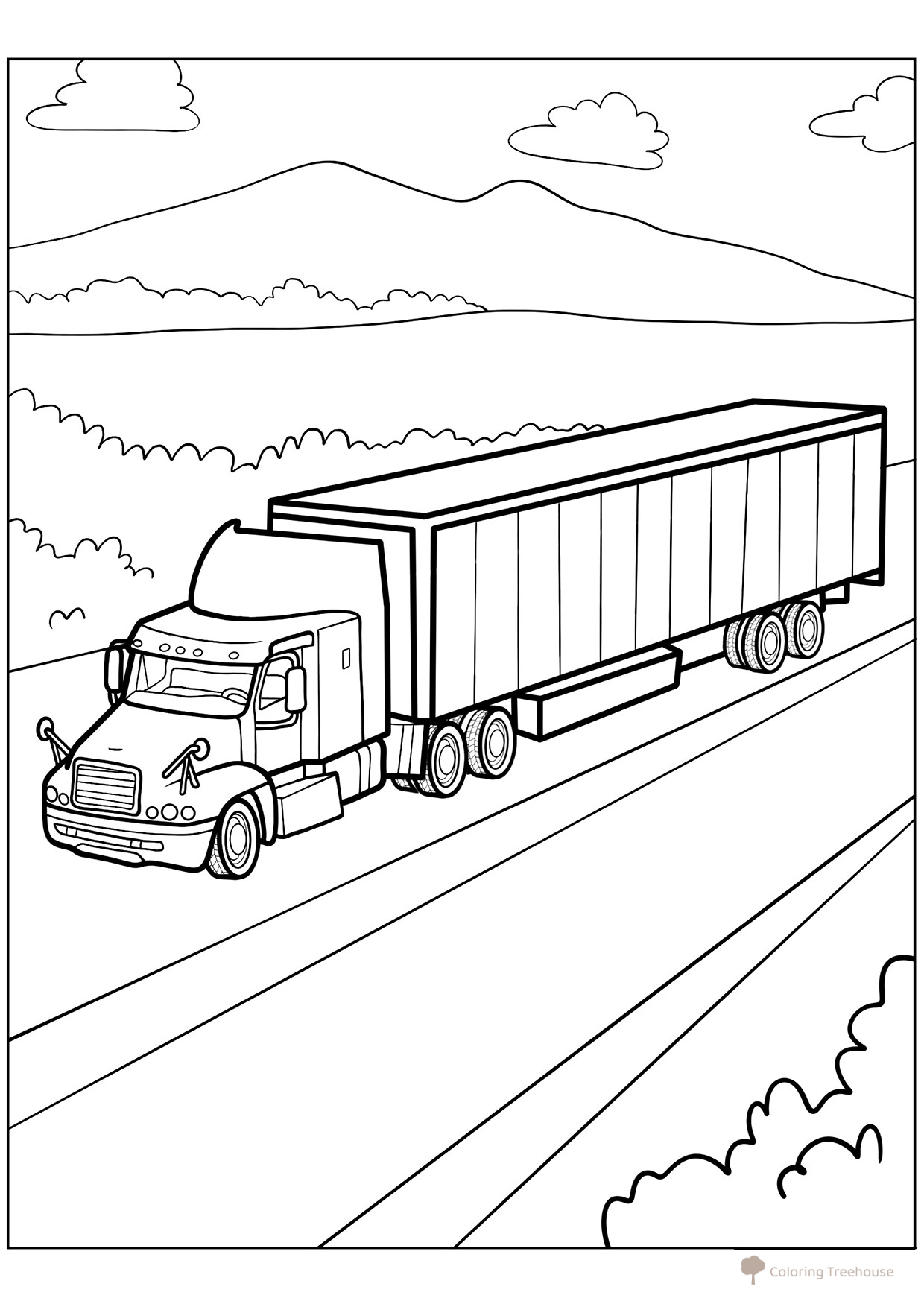 Big Semi Truck on the Highway Coloring Page free printable Truck Coloring Pages coloring page
