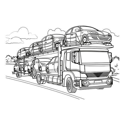 Two-Deck Car Carrier Coloring Page free printable Truck Coloring Pages coloring page