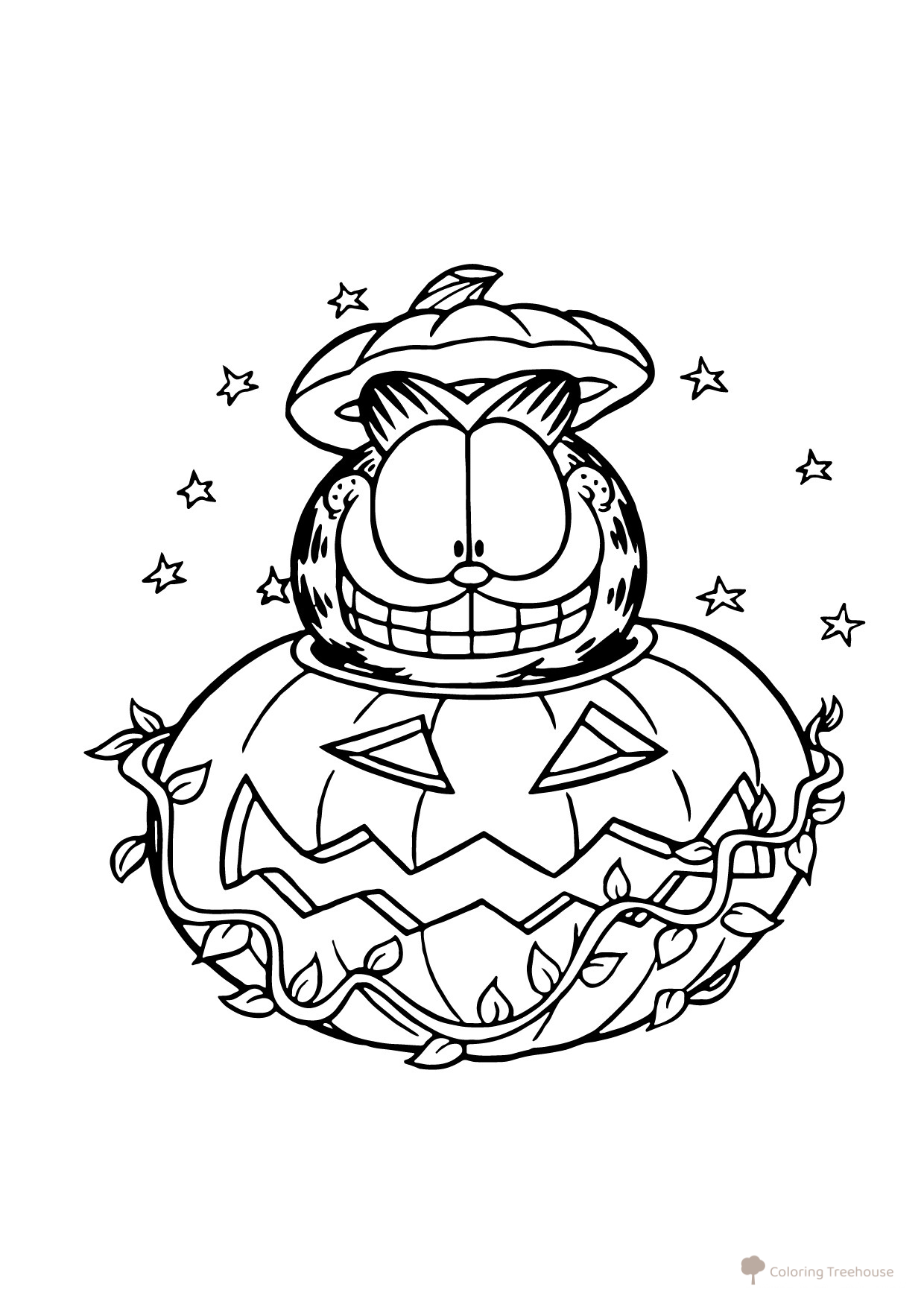 Garfield in a Pumpkin Coloring Page free printable Halloween Coloring Pages: Pumpkins, Fairy Tale Characters, and Masks coloring page