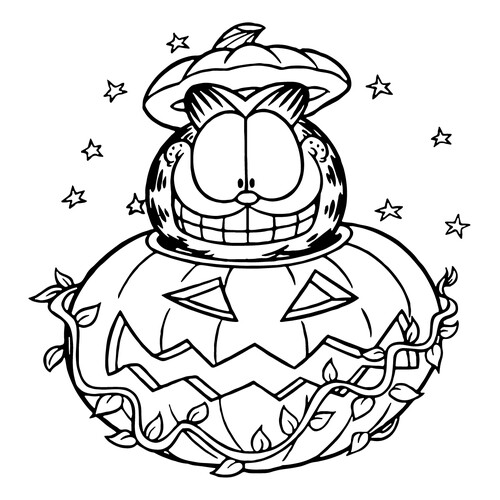 Garfield in a Pumpkin Coloring Page free printable Halloween Coloring Pages: Pumpkins, Fairy Tale Characters, and Masks coloring page