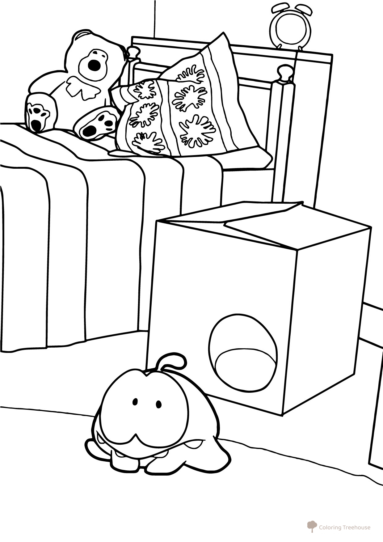 Página para colorear Am Nyam en el dormitorio dibujo para colorear gratis de Páginas para colorear de Am Nyam (Om Nom)