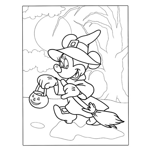 Página para colorear de Minnie Mouse con disfraz de bruja dibujo para colorear gratis de Páginas para colorear de Halloween: calabazas, personajes y máscaras