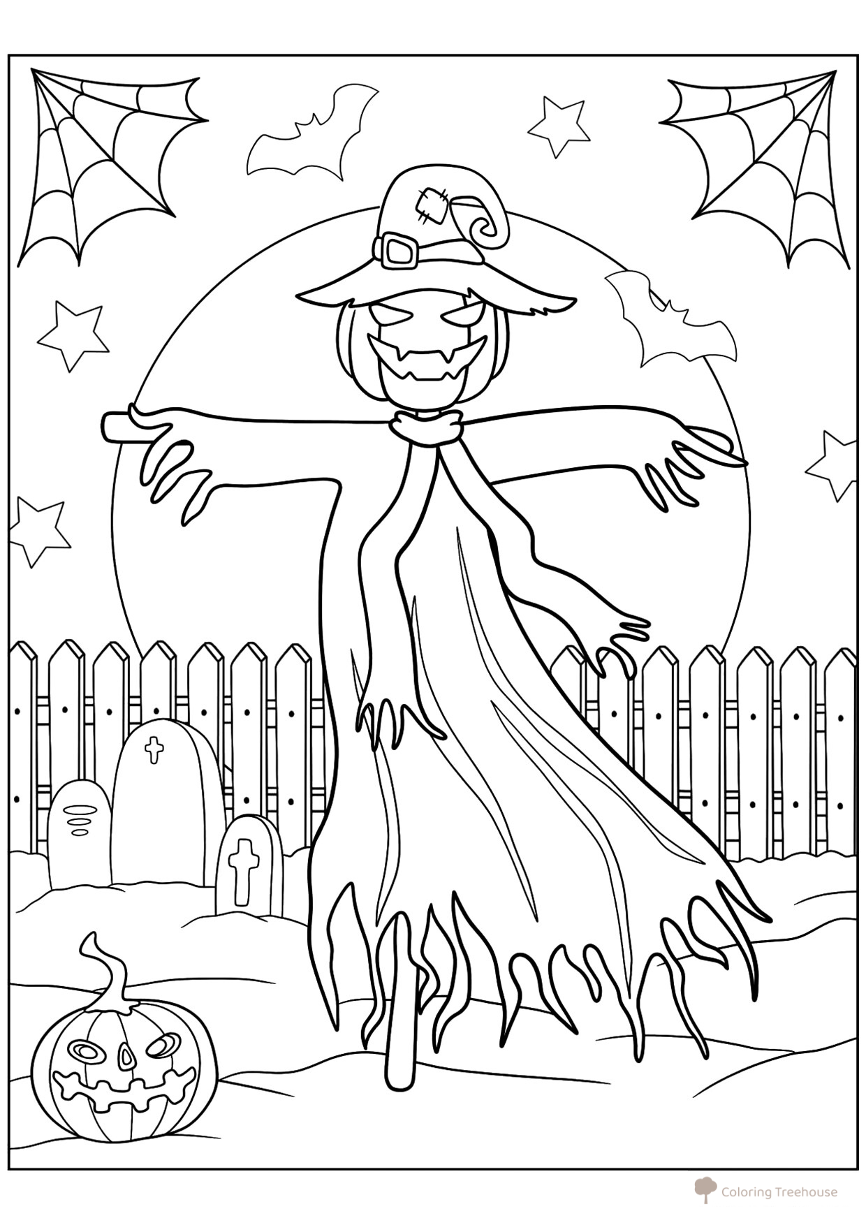 Púgalo con disfraz de bruja - página para colorear dibujo para colorear gratis de Páginas para colorear de Halloween: calabazas, personajes y máscaras