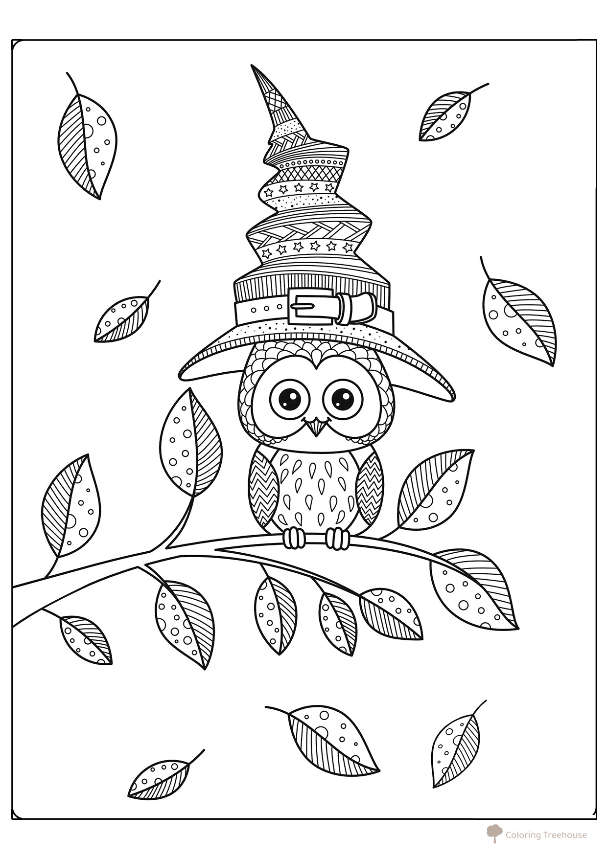 Página para colorear: Búho con sombrero de bruja dibujo para colorear gratis de Páginas para colorear de Halloween: calabazas, personajes y máscaras