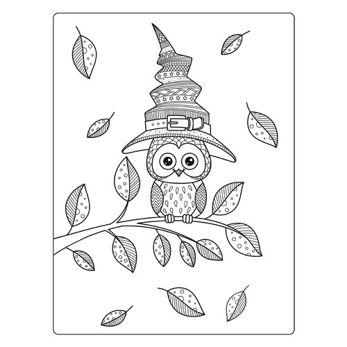 Página para colorear: Búho con sombrero de bruja dibujo para colorear gratis de Páginas para colorear de Halloween: calabazas, personajes y máscaras