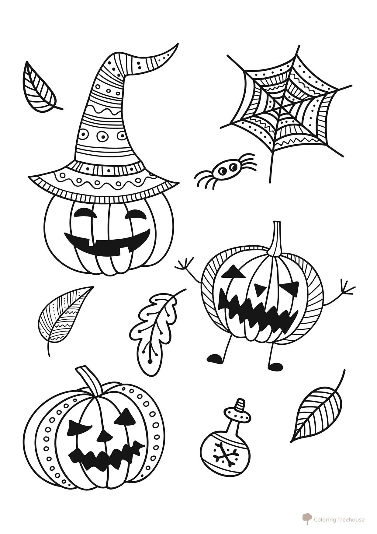 Página para colorear: Tres calabazas malvadas dibujo para colorear gratis de Páginas para colorear de Halloween: calabazas, personajes y máscaras