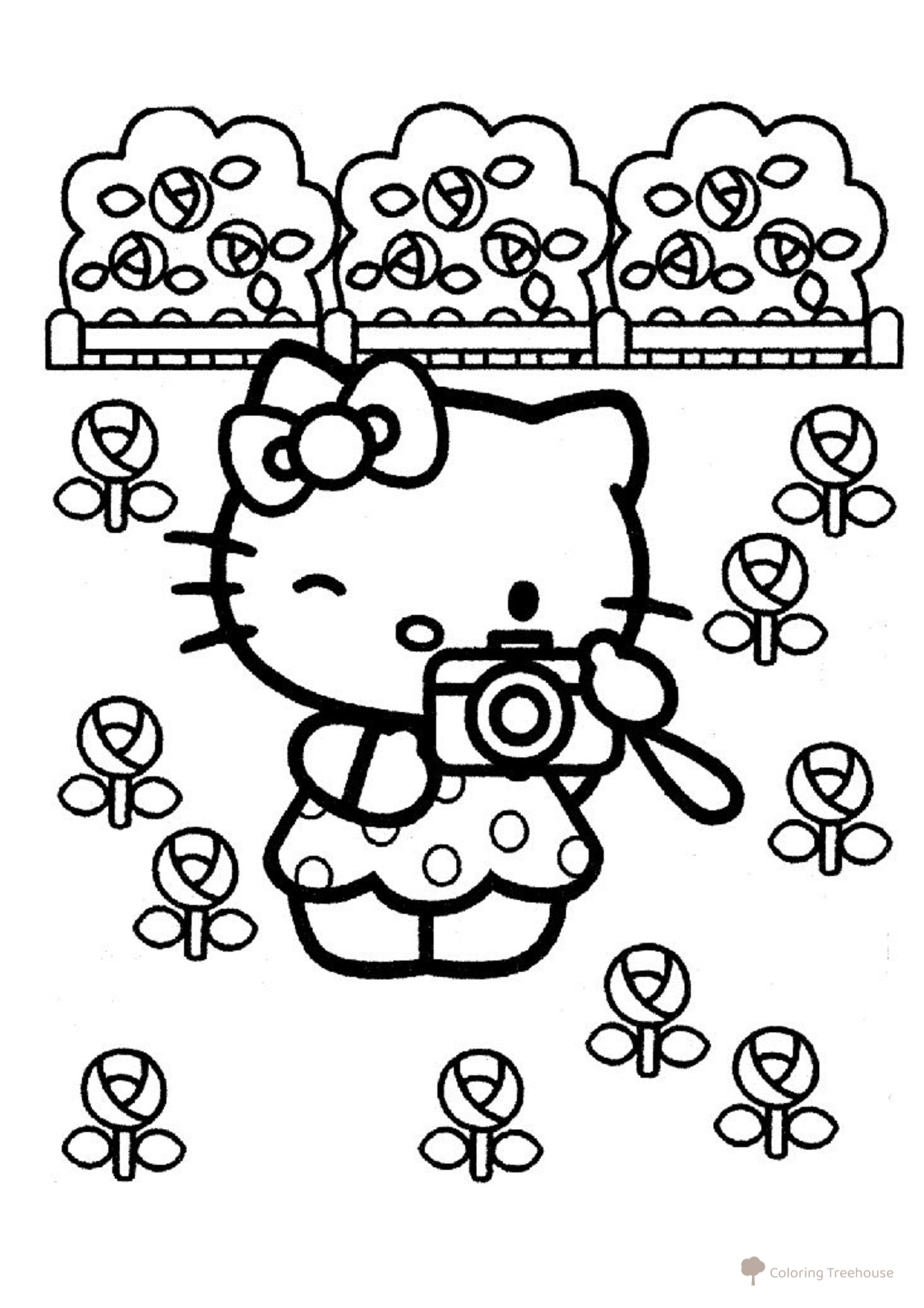 Hello Kitty with a Camera Coloring Page free printable Hello Kitty Coloring Pages coloring page