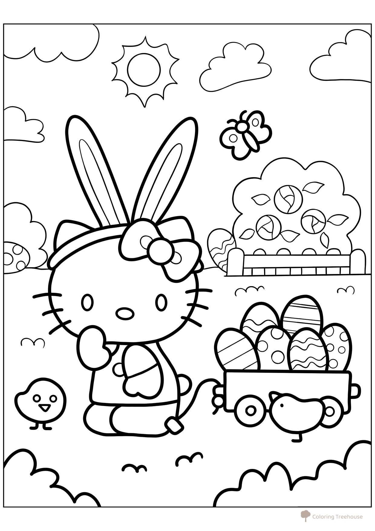 Página para colorear «Hello Kitty con huevos de Pascua» dibujo para colorear gratis de Hello Kitty Coloring Pages