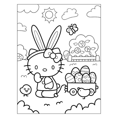 Página para colorear «Hello Kitty con huevos de Pascua» dibujo para colorear gratis de Hello Kitty Coloring Pages