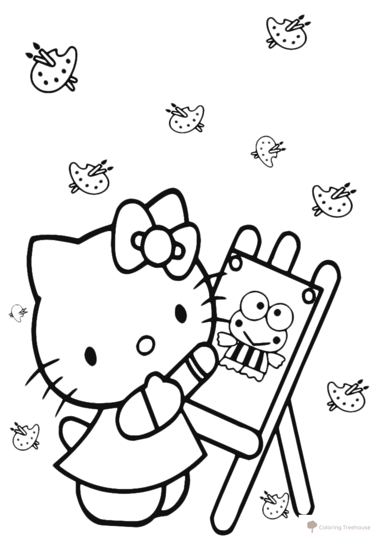 Página para colorear Artista Kitty dibujo para colorear gratis de Hello Kitty Coloring Pages