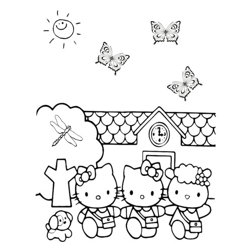 Página para colorear: Kitty pasea con sus amigas dibujo para colorear gratis de Hello Kitty Coloring Pages