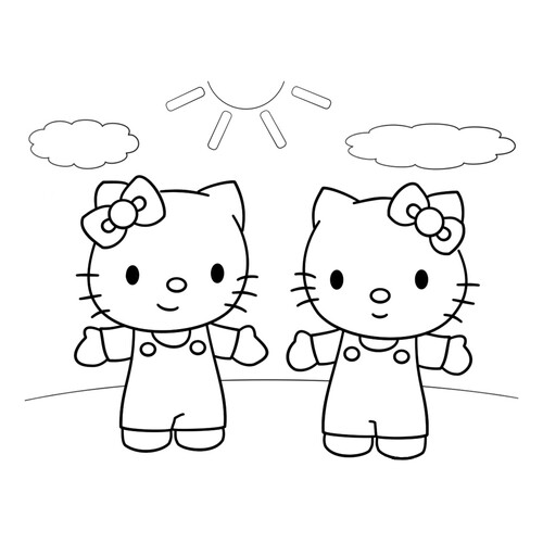 Página para colorear: Kitty y Mimmi dibujo para colorear gratis de Hello Kitty Coloring Pages