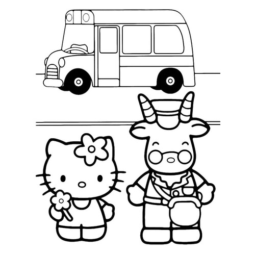 Kitti en la parada de autobús — Página para colorear dibujo para colorear gratis de Hello Kitty Coloring Pages
