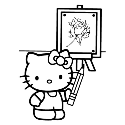 Kitti dibujó una florecita - Página para colorear dibujo para colorear gratis de Hello Kitty Coloring Pages
