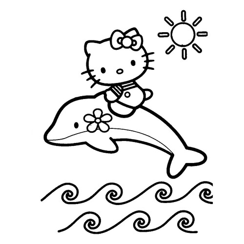 Página para colorear: Kitty hizo amistad con un delfín dibujo para colorear gratis de Hello Kitty Coloring Pages