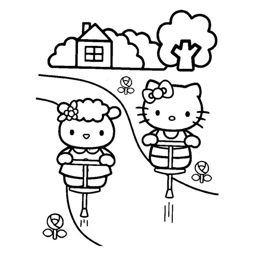 Página para colorear: Kitty se divierte en el campo dibujo para colorear gratis de Hello Kitty Coloring Pages