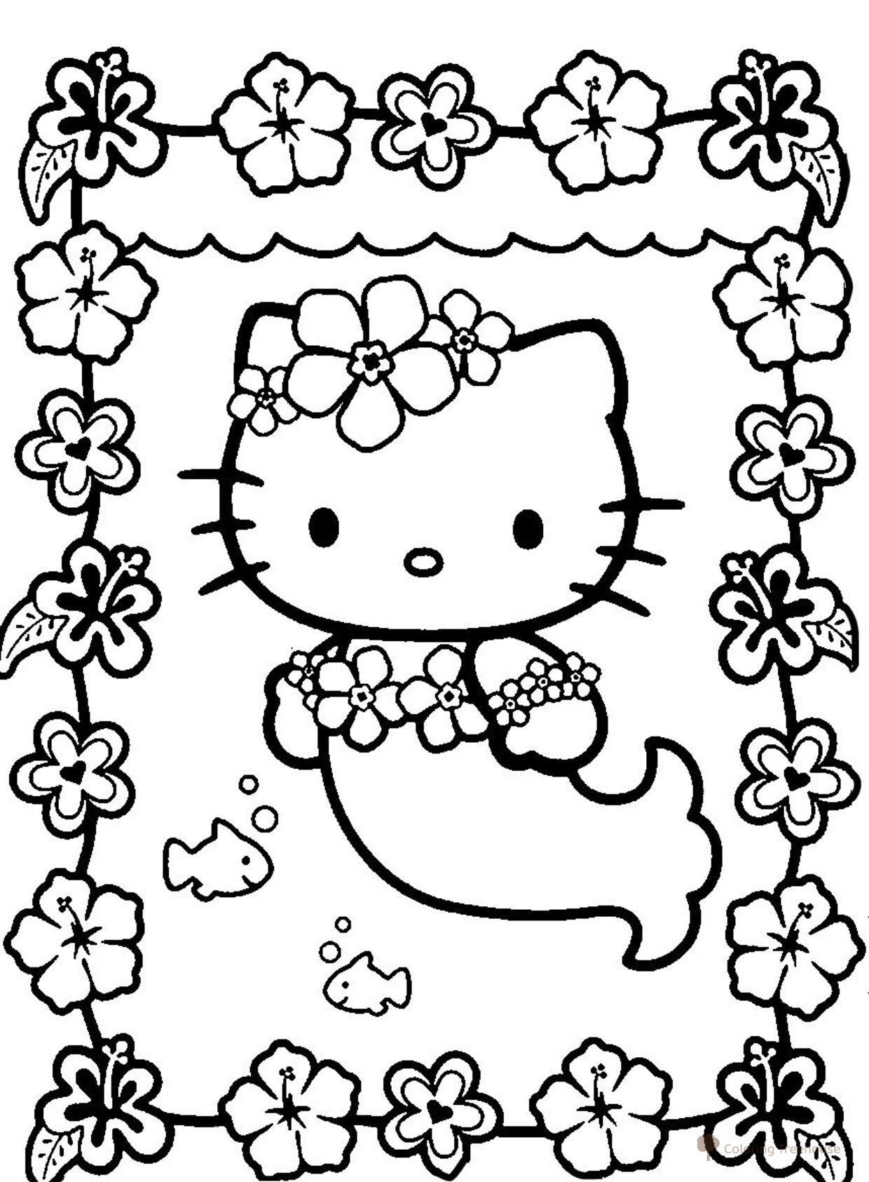 Colorear: Hello Kitty sirena dibujo para colorear gratis de Hello Kitty Coloring Pages