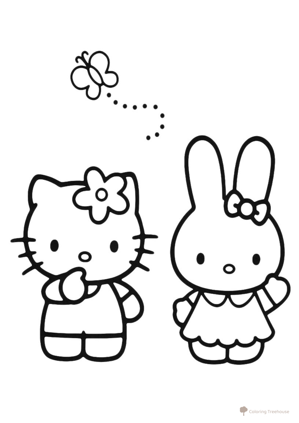 Hello Kitty with Bunny Coloring Page free printable Hello Kitty Coloring Pages coloring page
