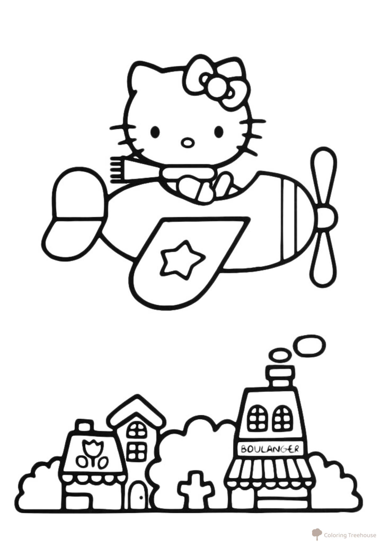 Hello Kitty in a Helicopter Coloring Page free printable Hello Kitty Coloring Pages coloring page