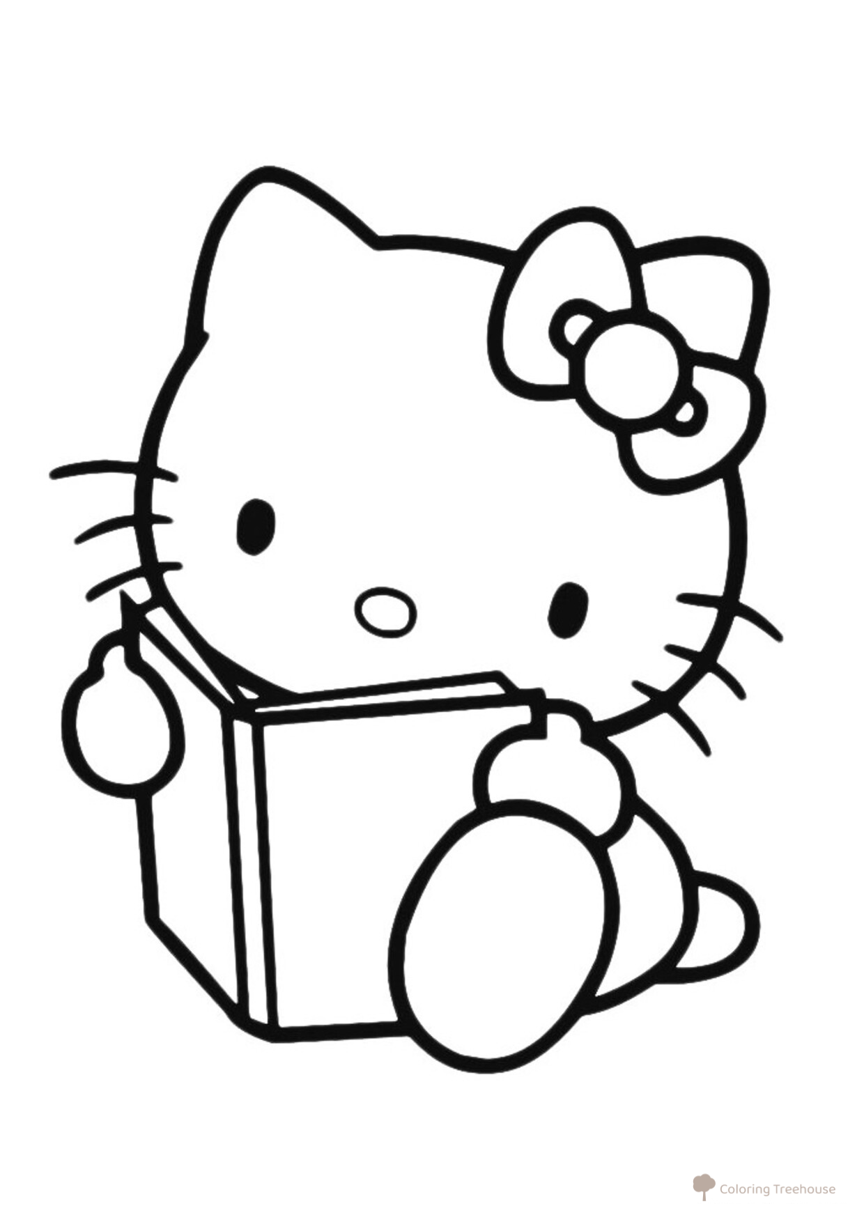 Página para colorear: Kitty lee un libro dibujo para colorear gratis de Hello Kitty Coloring Pages