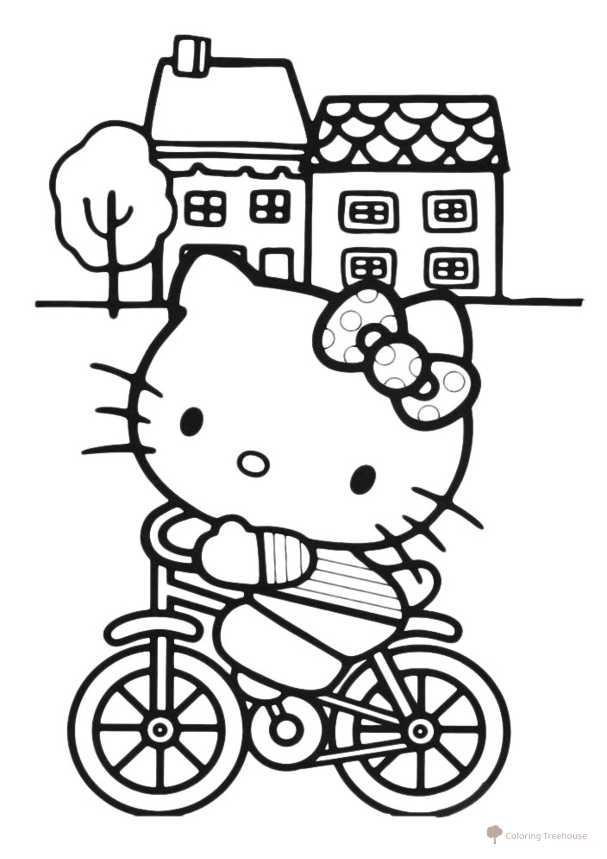 Página para colorear: Kitty monta en bicicleta dibujo para colorear gratis de Hello Kitty Coloring Pages