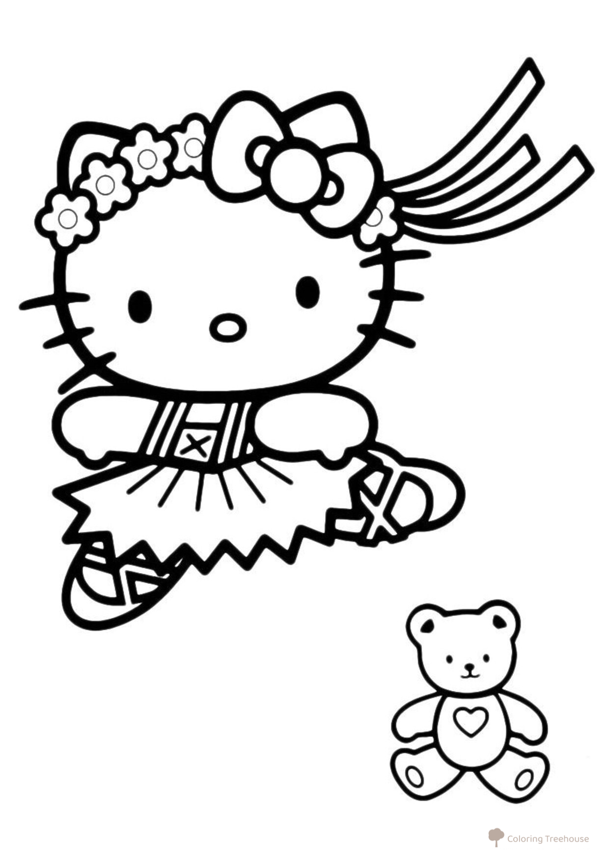 Kitty Dancing Coloring Page free printable Hello Kitty Coloring Pages coloring page