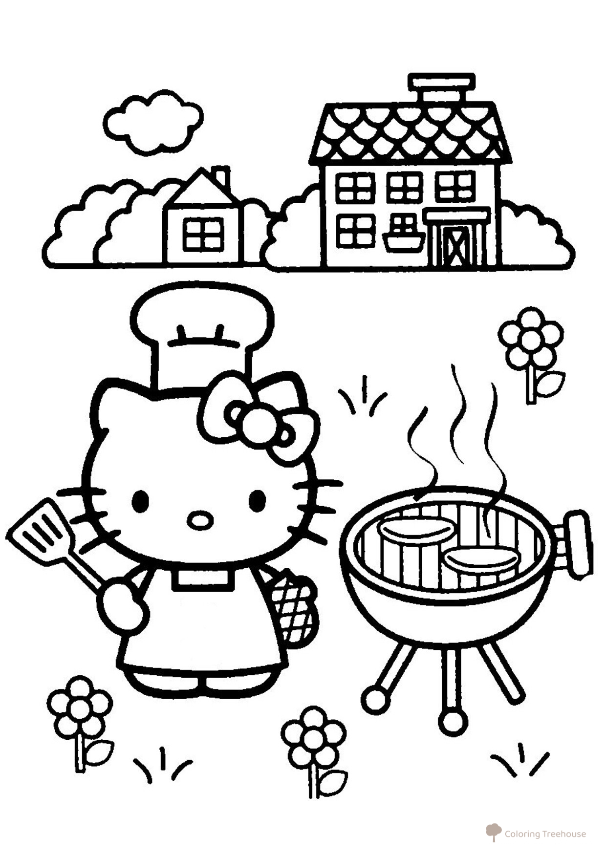 Kitty hornea tortitas - página para colorear dibujo para colorear gratis de Hello Kitty Coloring Pages