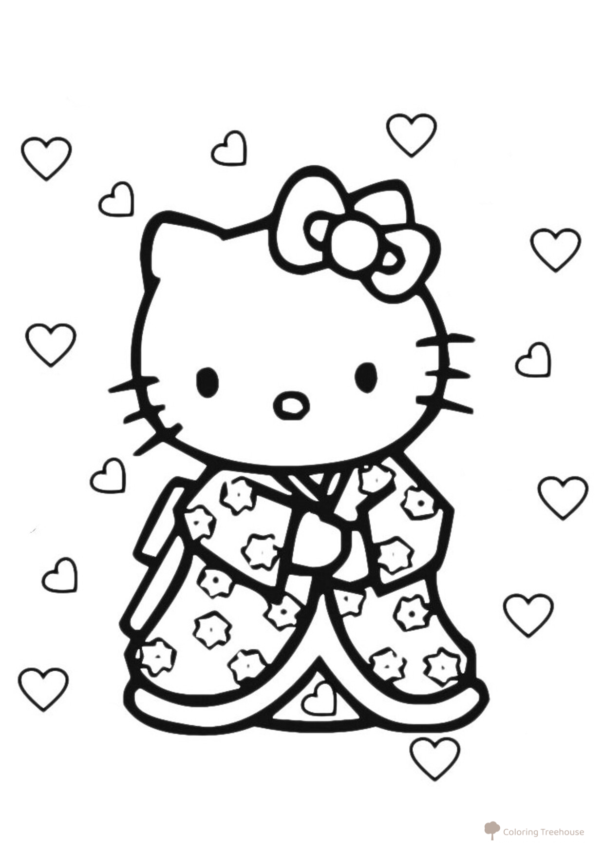 Kitty in a Kimono Coloring Page free printable Hello Kitty Coloring Pages coloring page