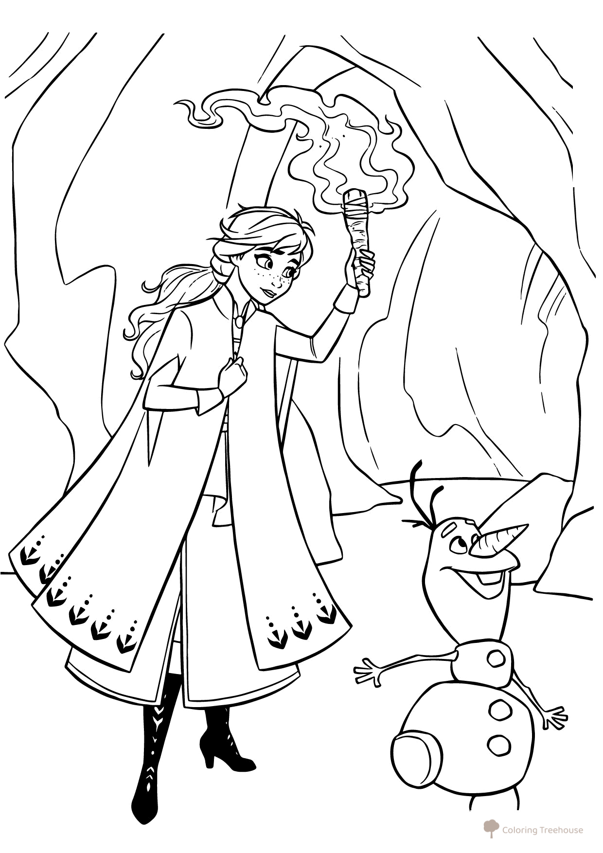 Anna and Olaf in a Cave Coloring Page free printable Frozen 2 Coloring Pages coloring page