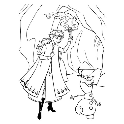 Anna and Olaf in a Cave Coloring Page free printable Frozen 2 Coloring Pages coloring page