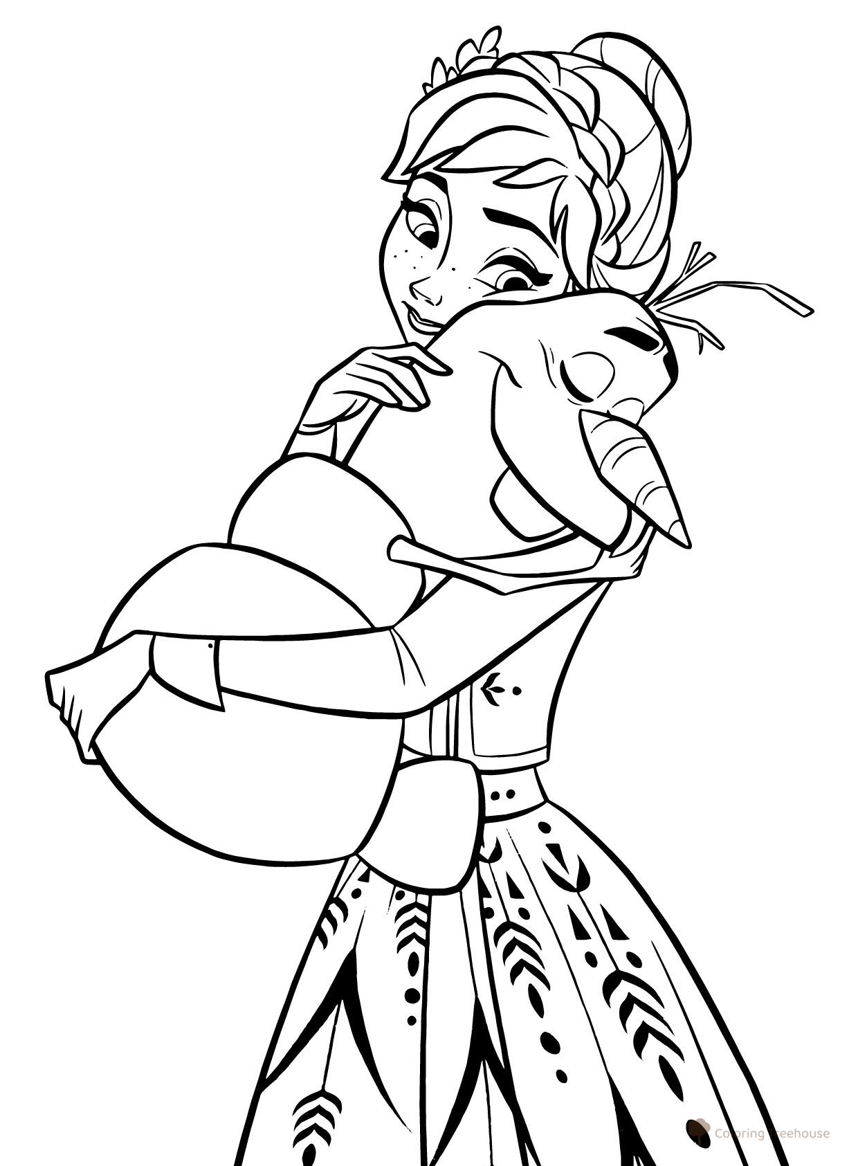 Página para colorear: Anna abrazando a Olaf dibujo para colorear gratis de Páginas para colorear de Frozen 2
