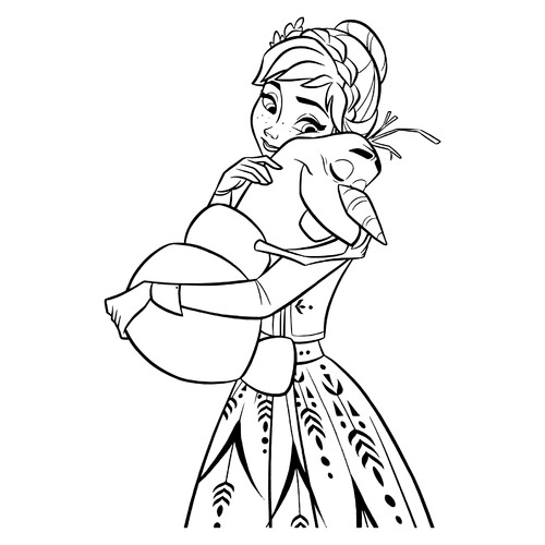 Página para colorear: Anna abrazando a Olaf dibujo para colorear gratis de Páginas para colorear de Frozen 2