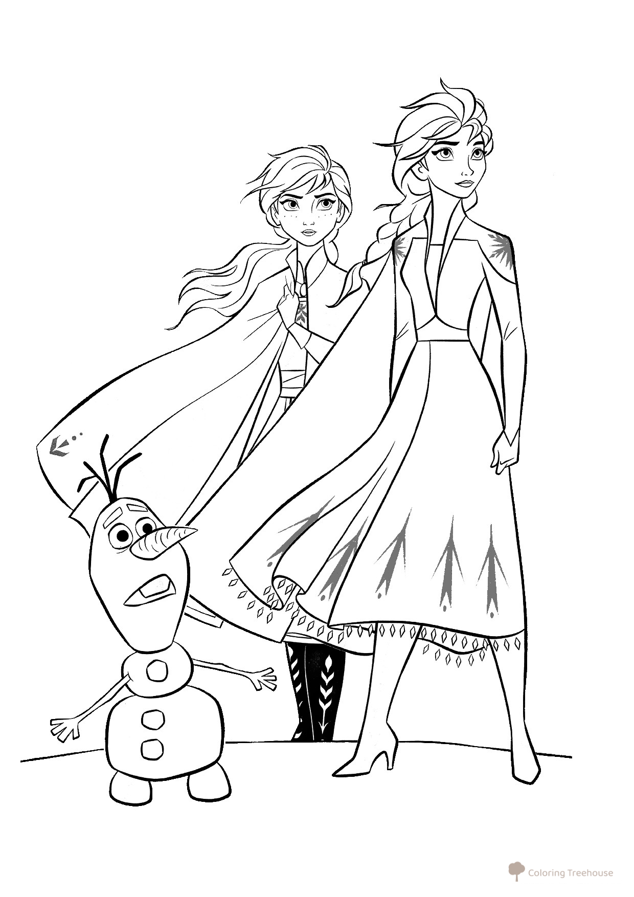 Elsa, Anna and Olaf Coloring Page free printable Frozen 2 Coloring Pages coloring page
