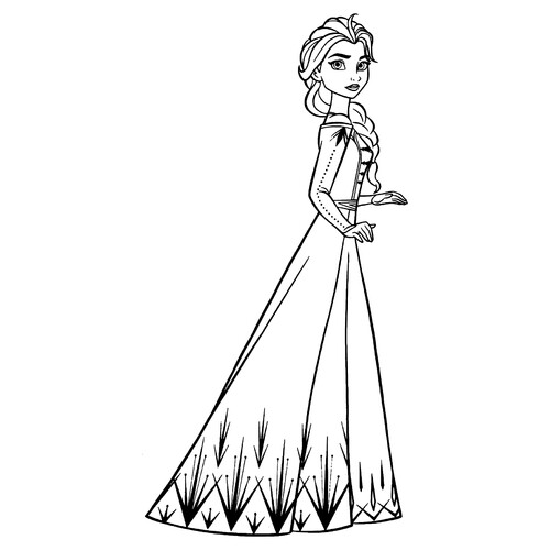 Página para colorear: Elsa con un hermoso vestido dibujo para colorear gratis de Páginas para colorear de Frozen 2