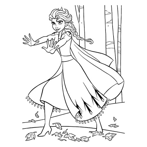 Página para colorear: Elsa en el Bosque Encantado dibujo para colorear gratis de Páginas para colorear de Frozen 2