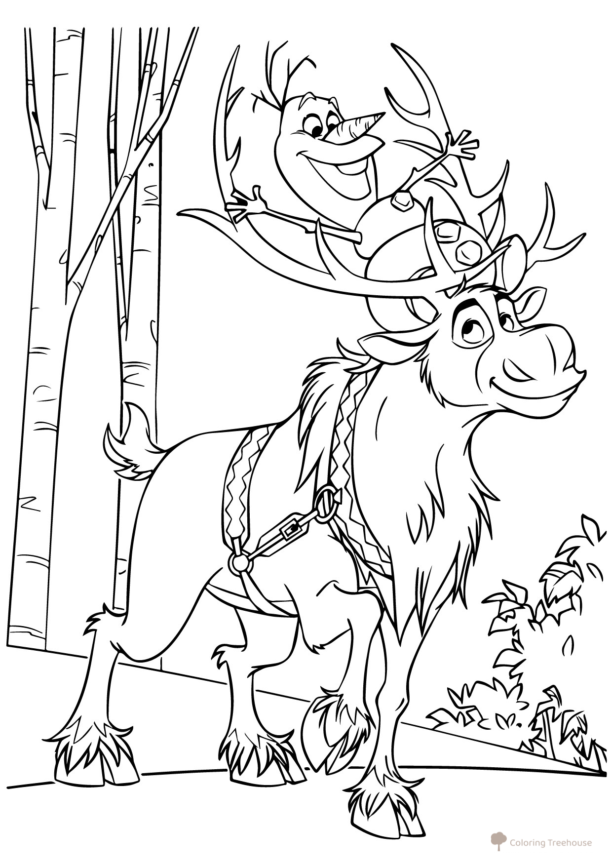 Página para colorear: Olaf y Sven en el bosque dibujo para colorear gratis de Páginas para colorear de Frozen 2