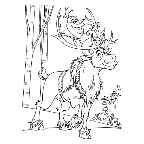 Página para colorear: Olaf y Sven en el bosque dibujo para colorear gratis de Páginas para colorear de Frozen 2